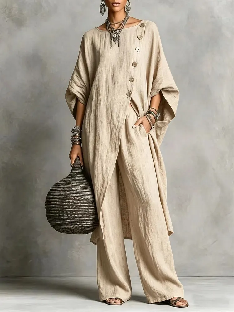 Linen Oversized Tunic & Wide‑Leg Pants Co‑Ord Set