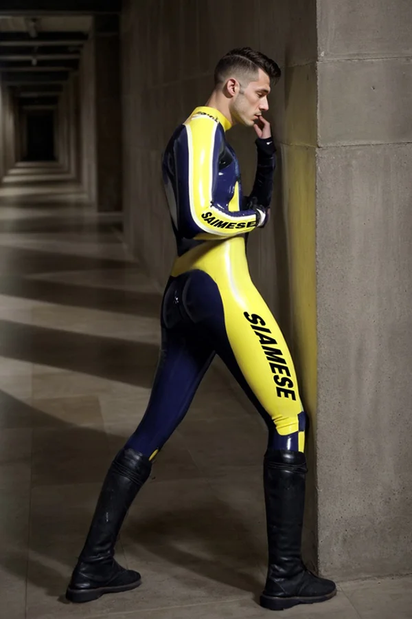 Men Latex Catsuits T-Age Moto Biker