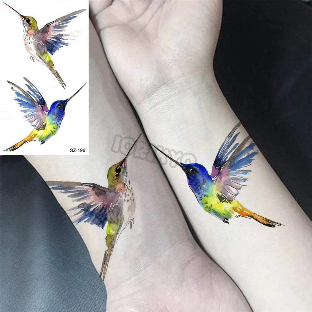 Colorful Hummingbird Small Temporary Tattoos For Women Girls Lavender Plum Blossom Fake Tattoo Sticker Wedding Neck Tatoos Ear