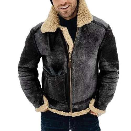 Aonga Winter Coat Thicken Warm Faux Leather Contrast Colors Winter Male Jacket For Outdoor