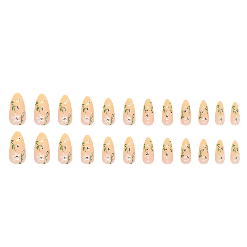 Churchf Churchf Yellow Gradient Retro Flower Flower Nail Round Head Almond Nail Gentle But Human Girl Simple But Elegant Nail