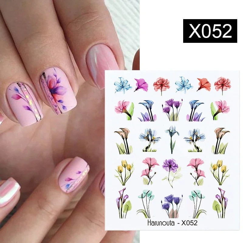 Harunouta Spring Water Nail Decal And Sticker Flower Leaf Tree Green Simple Summer DIY Slider For Manicuring Nail Art Watermark