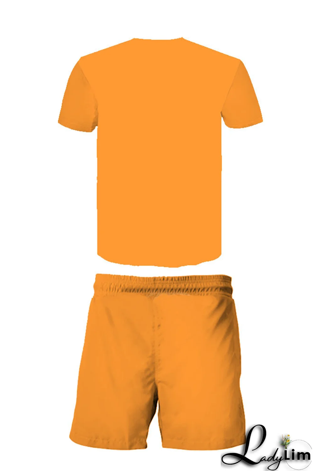 Tangerine Red Casual Print Patchwork O Neck Short Sleeve Two Pieces