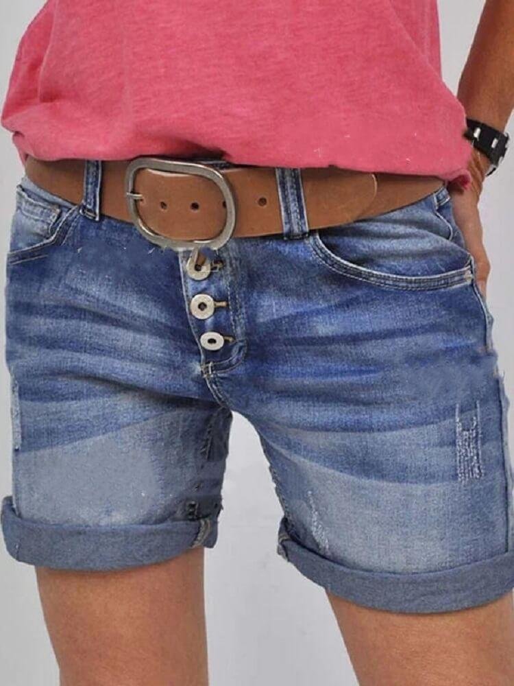 WoodyOrnament Denim Above Knee Casual Vintage Shirred Pants Shorts Denim & Jeans