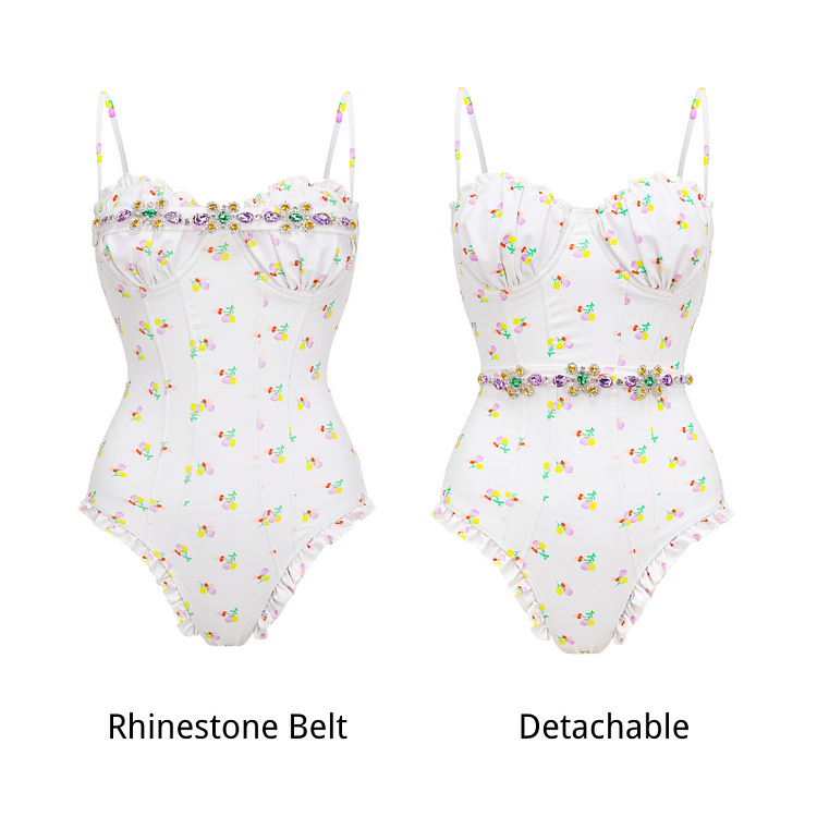 Rhinestone Decor One Piece Swimsuit (Two ways to wear)    