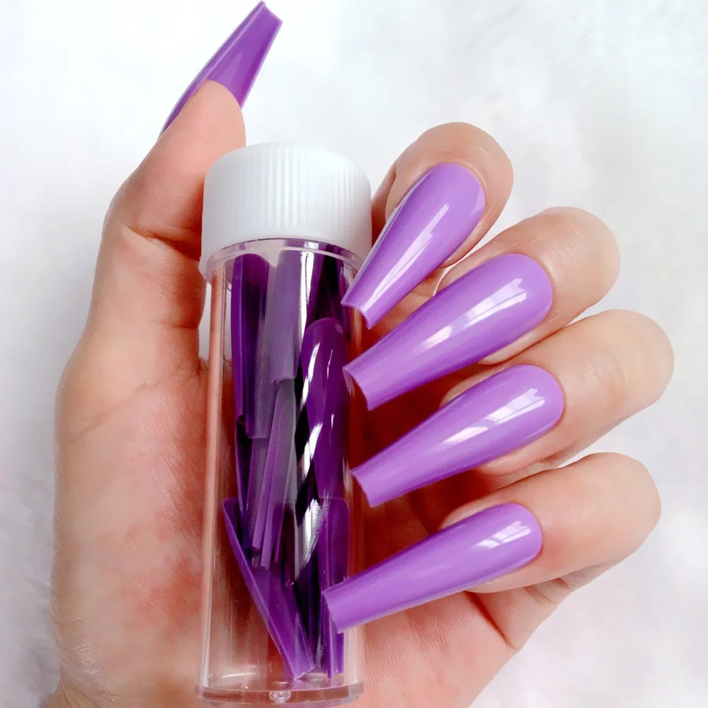 24Pcs Super Long Ballerina Coffin False Nails Glossy Light Pink Artificial Press On Nails Full Cover Fingernails Manicure Tool-Nail Inspo