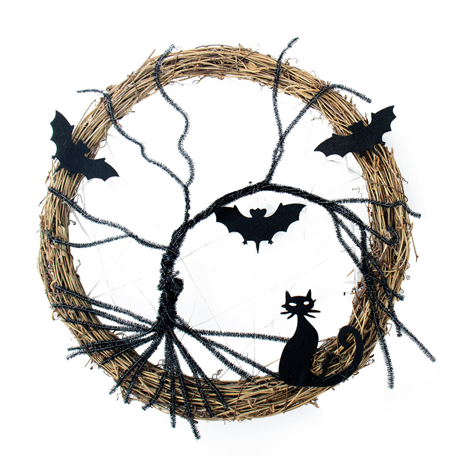 

Lighted Luminous Halloween Wreath Black Bat Cat Hanging Door Wreath Supply, 501 Original