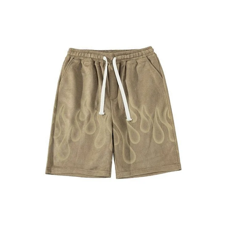 Ceeyan American High Street Flame Suede Shorts Men's Summer Fashion Oversize Casual Pants Loose Retro Capris