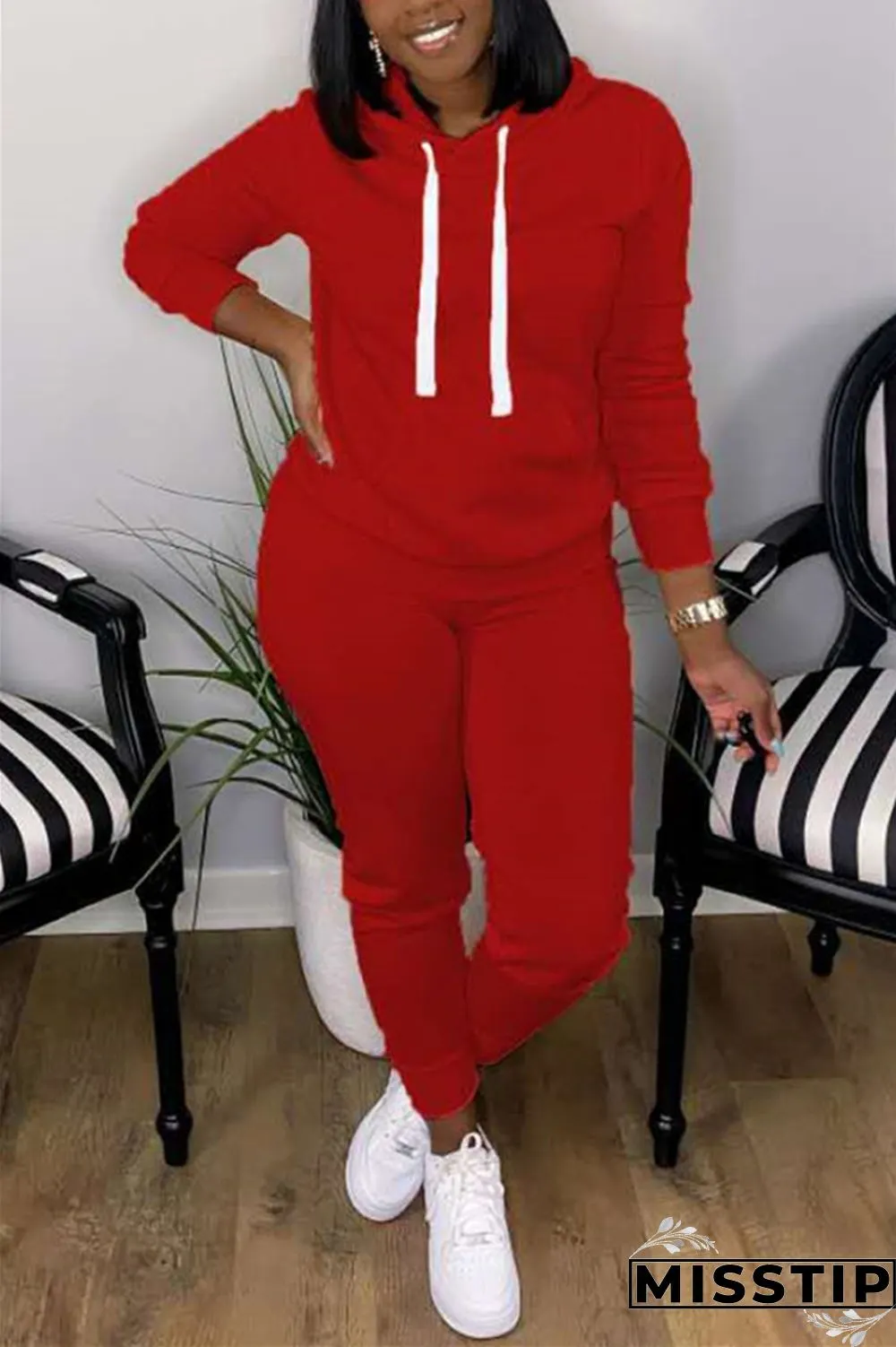 Orange Fashion Casual Long Sleeve Hooded Collar Regular Sleeve Regular Solid Two Pieces