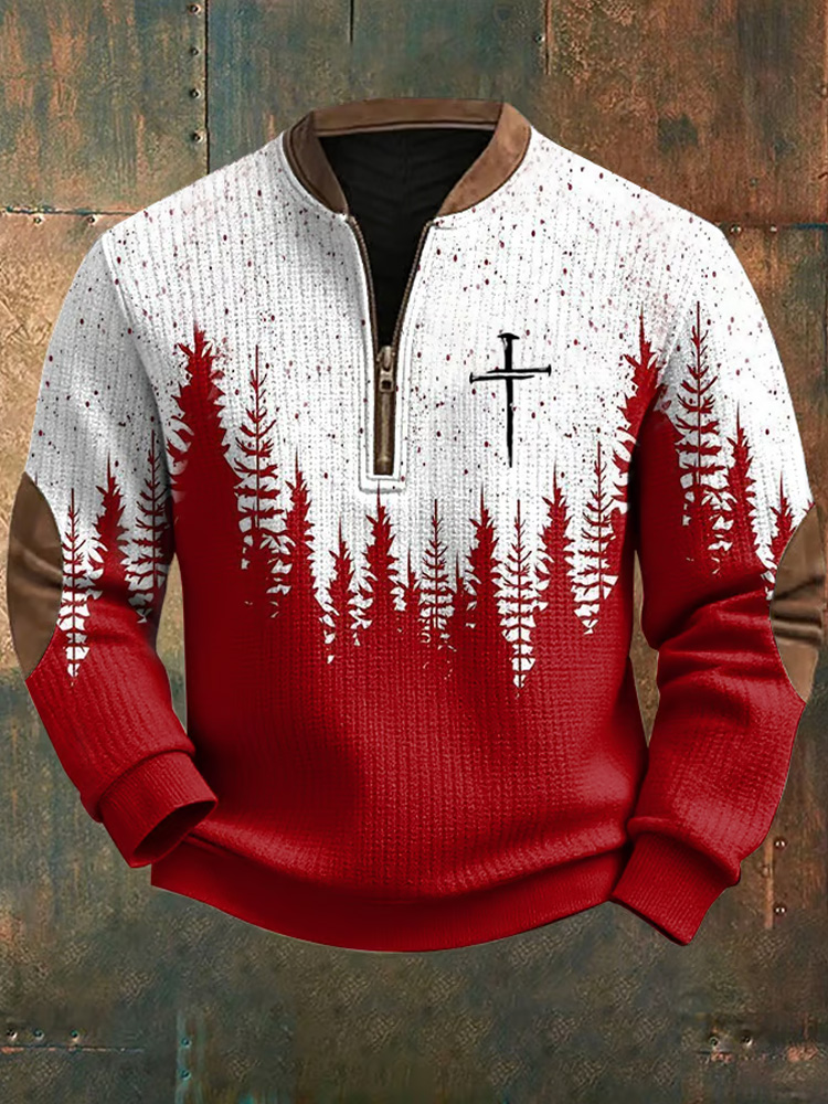 Men's Christmas Faith Printed Zipper Knit Sweatshirt elevenforest