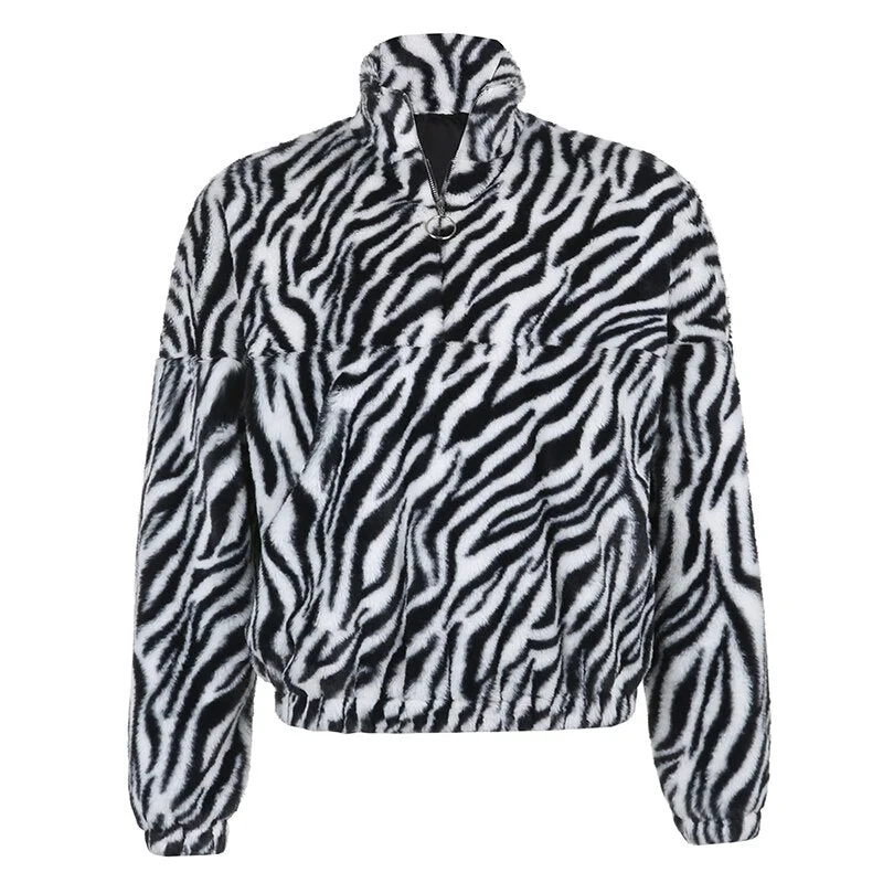 Autumn Zebra Printed y2k Sweatshirts for Women Autumn Harajuku Zipper Korean 90s Tops Streetwear Loose Shirts 2020 Cuteandpsycho