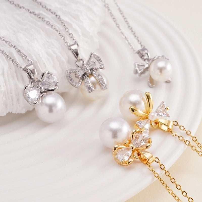 Elegant Glam Bow Knot 304 Stainless Steel Copper Pendant Necklace