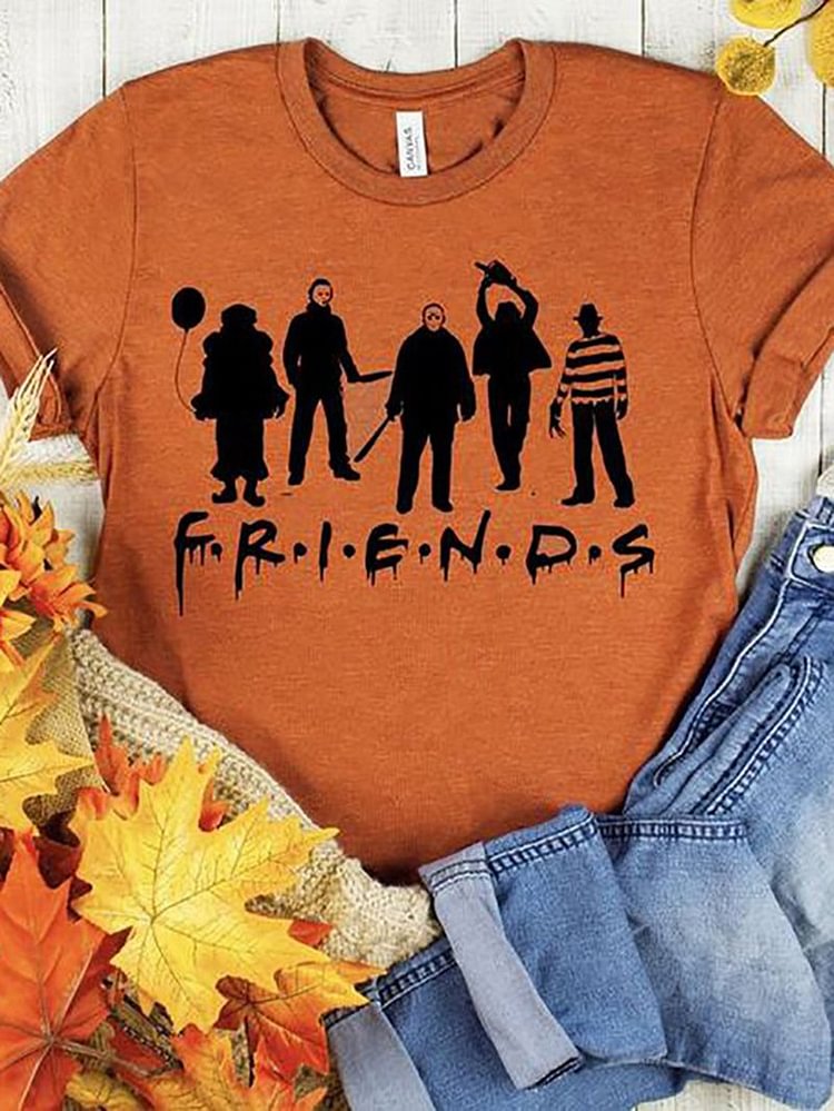 Halloween FRIENDS print round neck short sleeve T-shirt