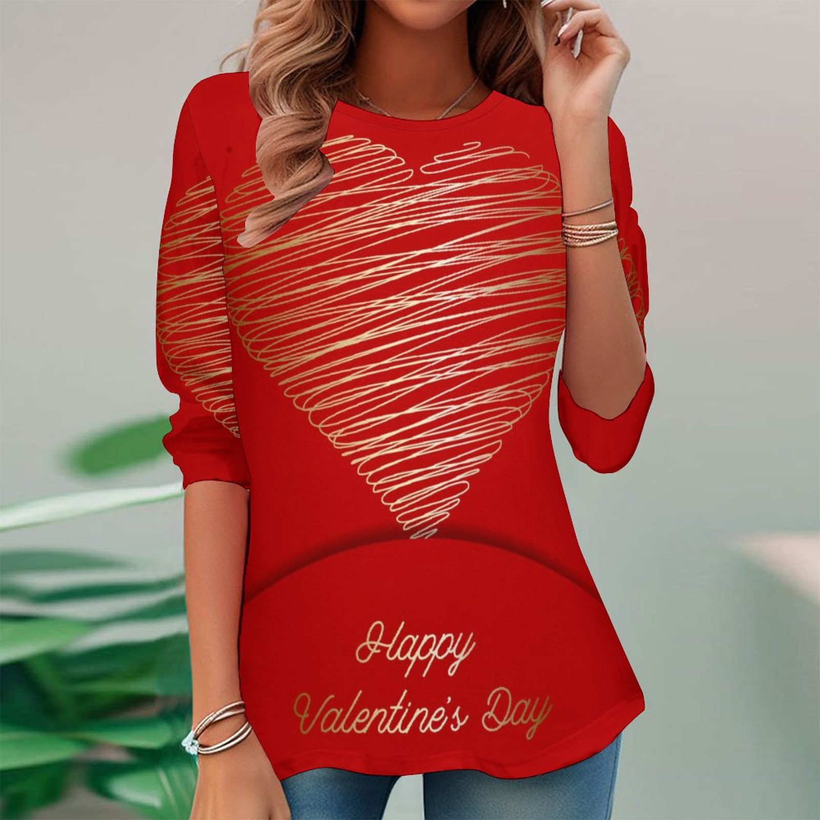 Women Long Sleeve V-neck Graphic Floral Printed Top