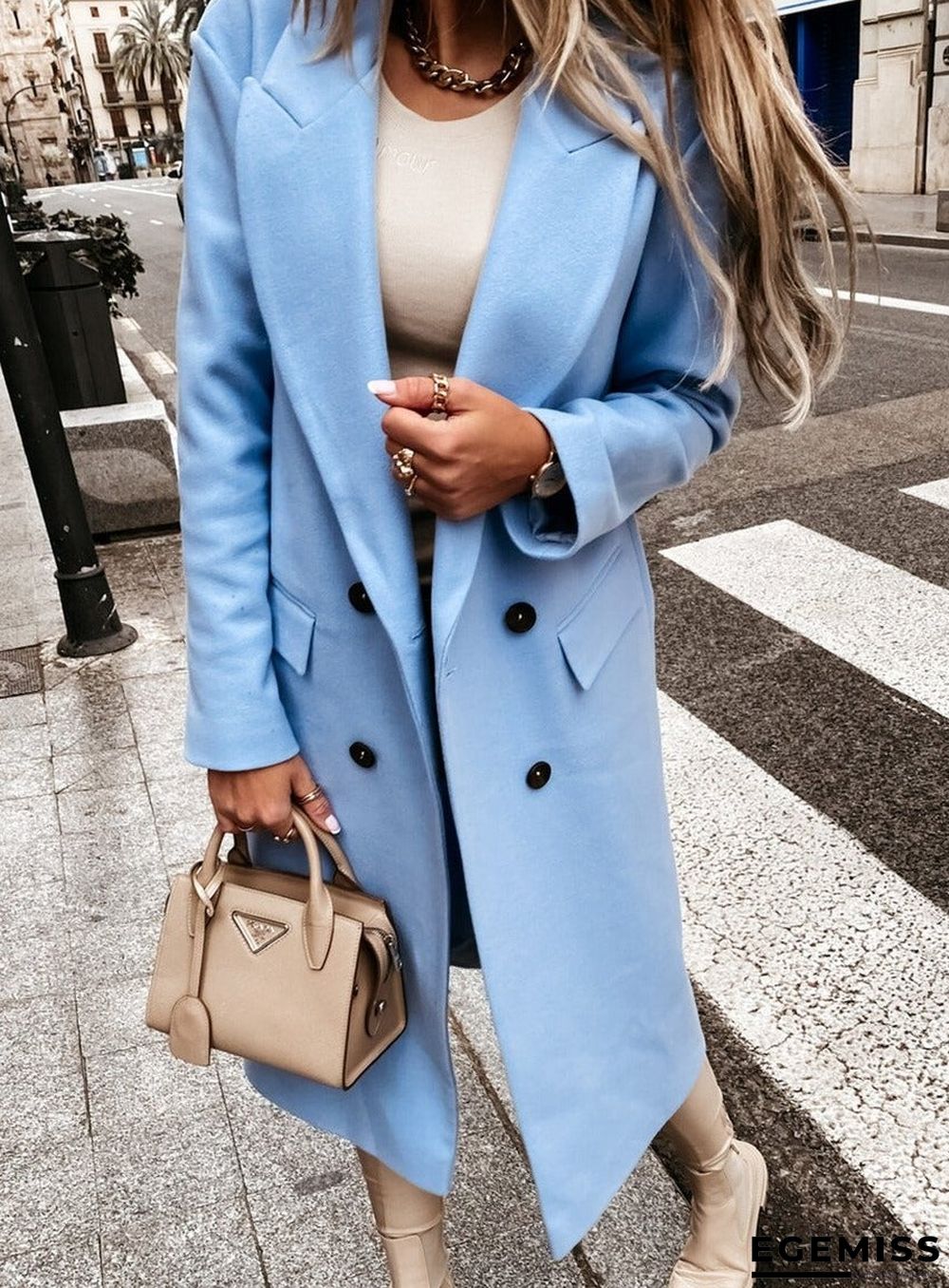 Fashion Casual Plain Lapel Woolen Coat | EGEMISS