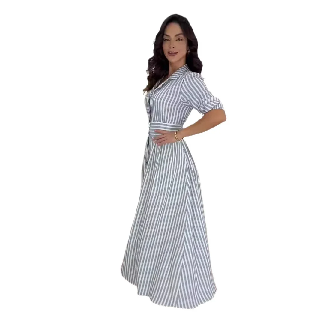 Toloer Toloer New Fashion Stripe Print Elegant Wind Temperament Shirt Dress-Outfit Ideas