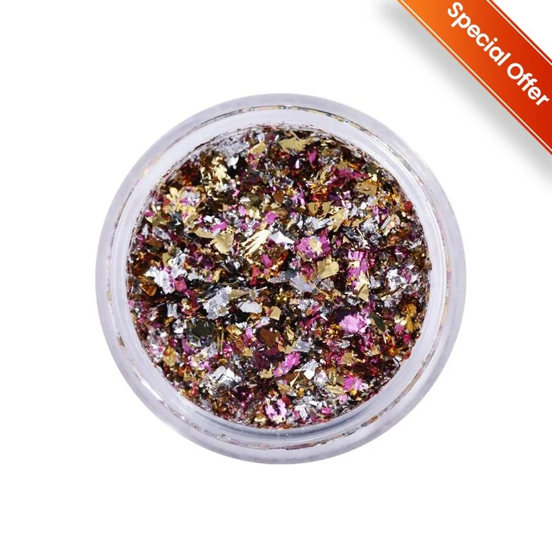 12 Grids Sparkly Foil Nails Sequins Irregular Aluminum Gold Red Summer Design Set  Mirror Chrome Glitter Flakes Gel DIY Manicure-Nail Inspo