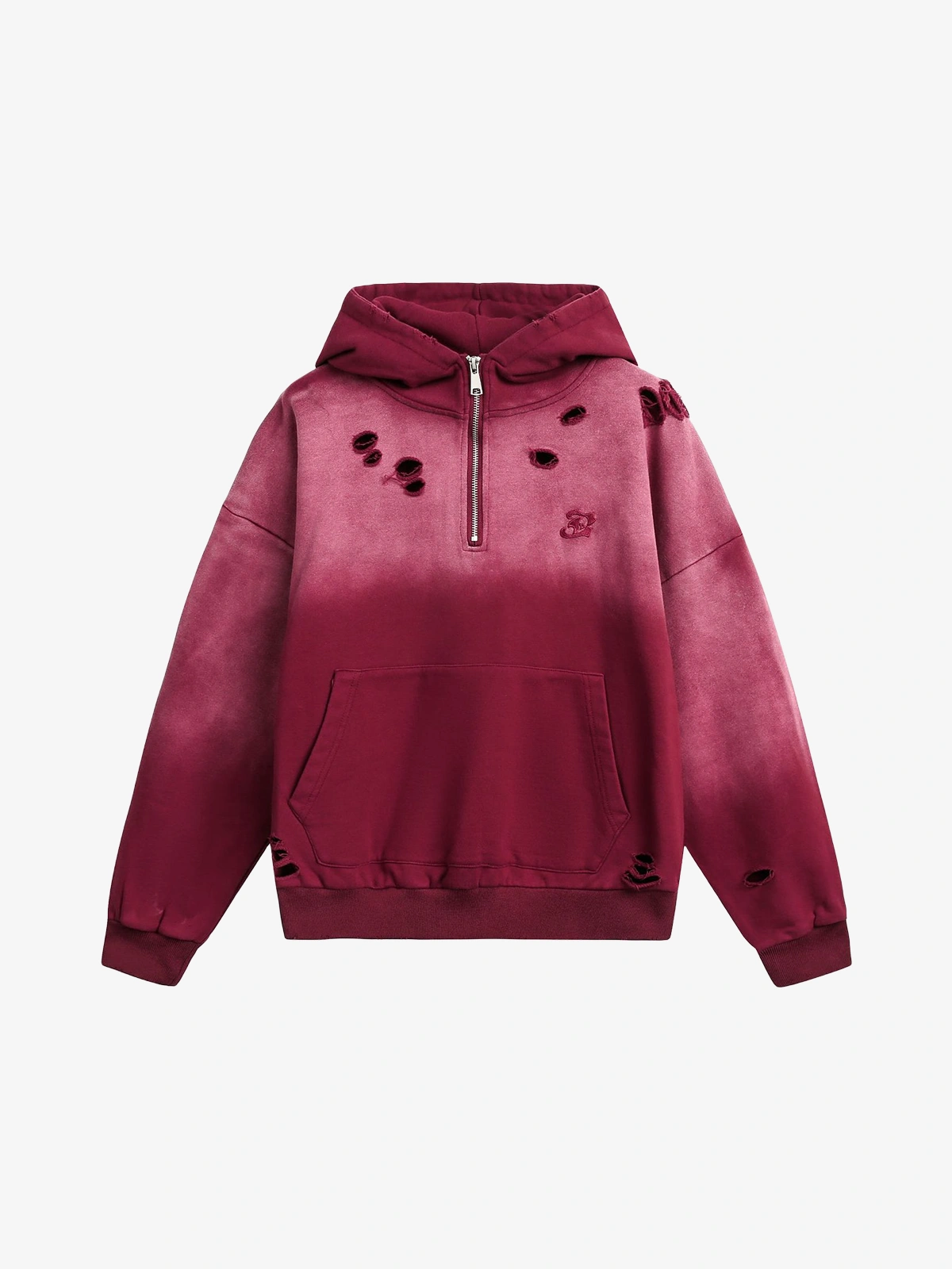 Red Actchic Tie-Dye Gradient Distressed Half-Zip Hoodie Front