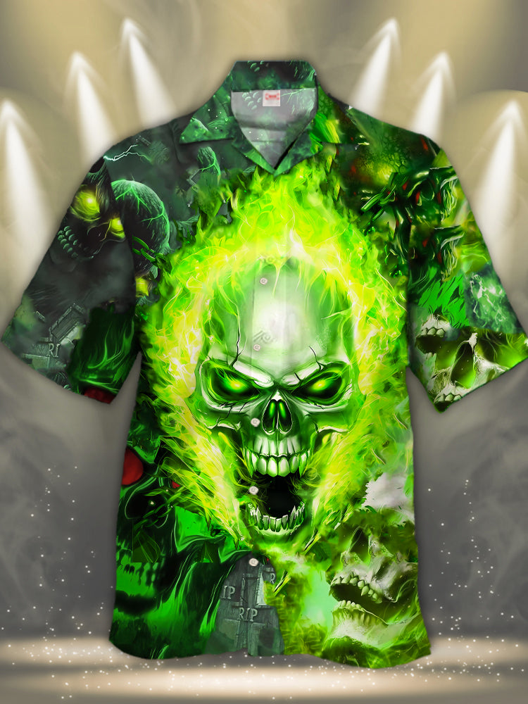 Eye-Catching Amazing Style Green Fire Monster Skeleton Printing Cuban ...