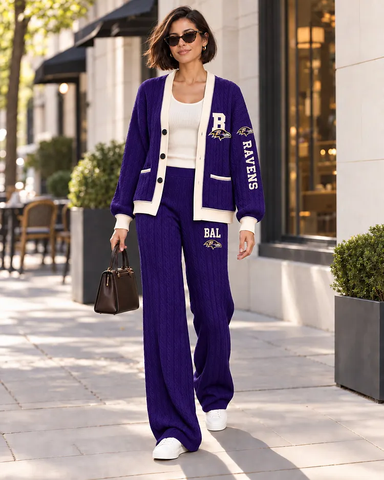 Baltimore Ravens Women's Game Day Cable-Knit Cardigan & Wide-Leg Pants Set