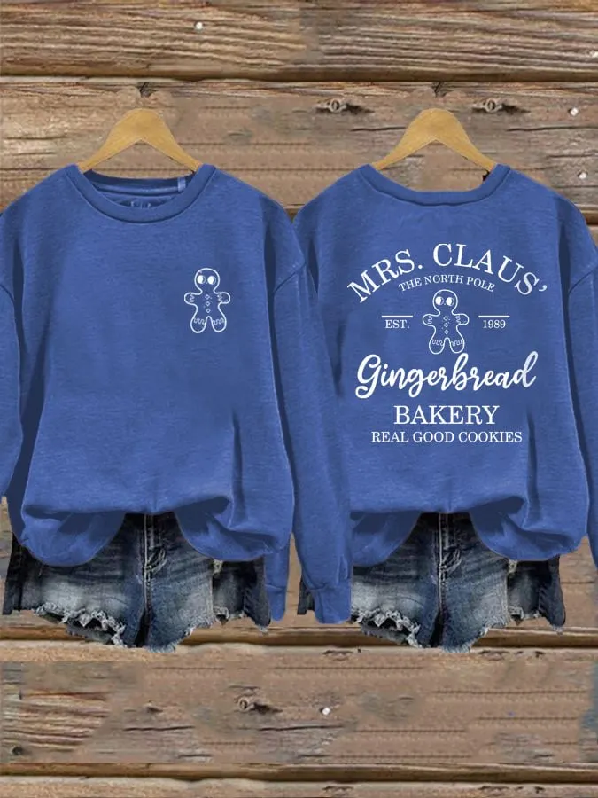 Women's Mrs Claus Gingerbread Bakery Printed Sweatshirt