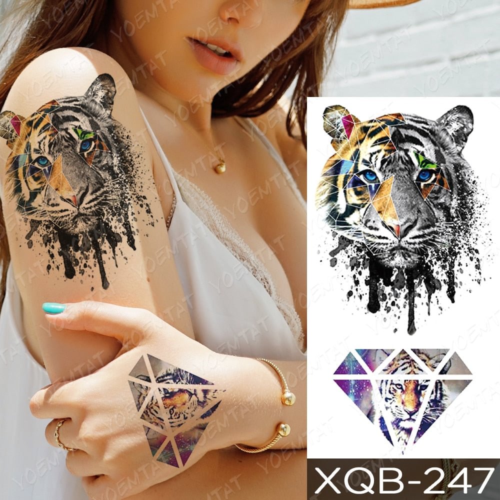 Waterproof Temporary Tattoo Sticker Geometric Tiger Lion Wolf Fox Flash Tattoos Dragon Body Art Arm Fake Sleeve Tatoo Women Men