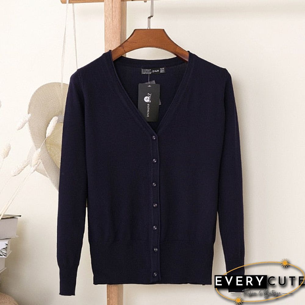 Casual Women Knitted Cardigan Sweater Autumn Winter Women Solid Color V-Neck Long Sleeve Plus Size Crochet Knit Sweater Coat