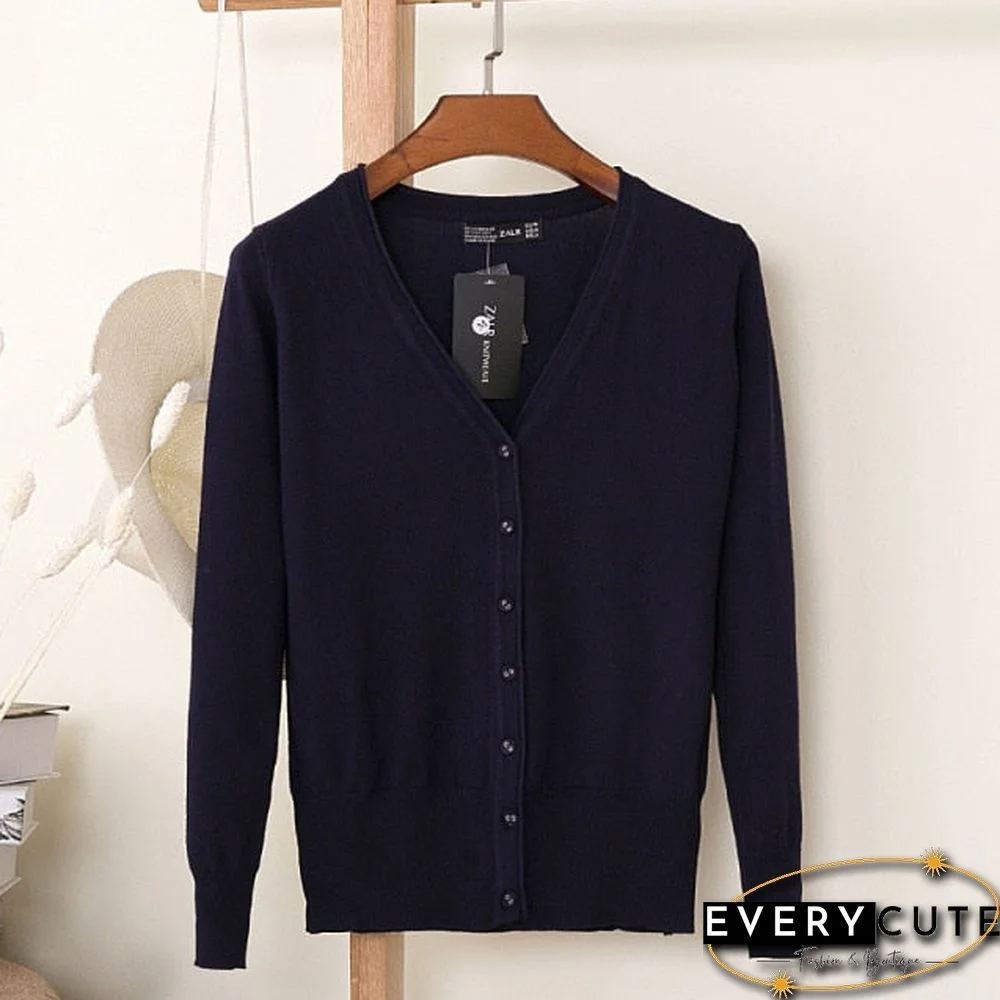 Casual Women Knitted Cardigan Sweater Autumn Winter Women Solid Color V-Neck Long Sleeve Plus Size Crochet Knit Sweater Coat