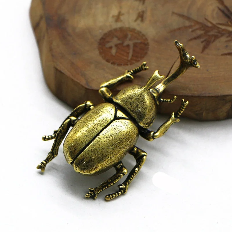 Antique Bronze Beetles Miniature Figurine Small Desk Decorations Vintage Copper Insect Tea Pets Ornament Home Decor Accessories