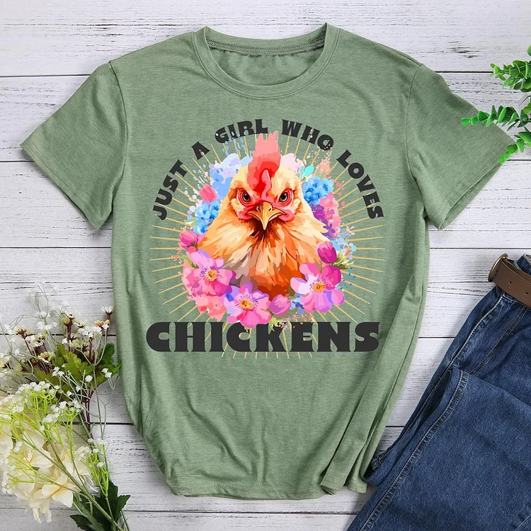 just a girl who loves chickens Round Neck T-shirt-0020624