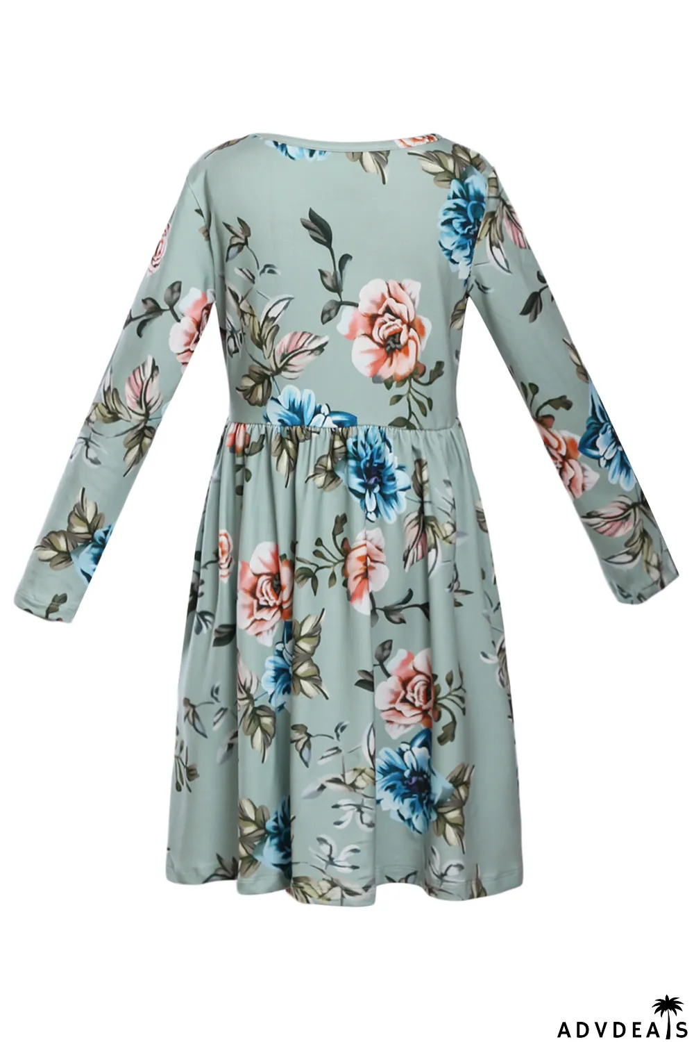 Floral Mint Swing Kids' Dress with Hidden Pockets