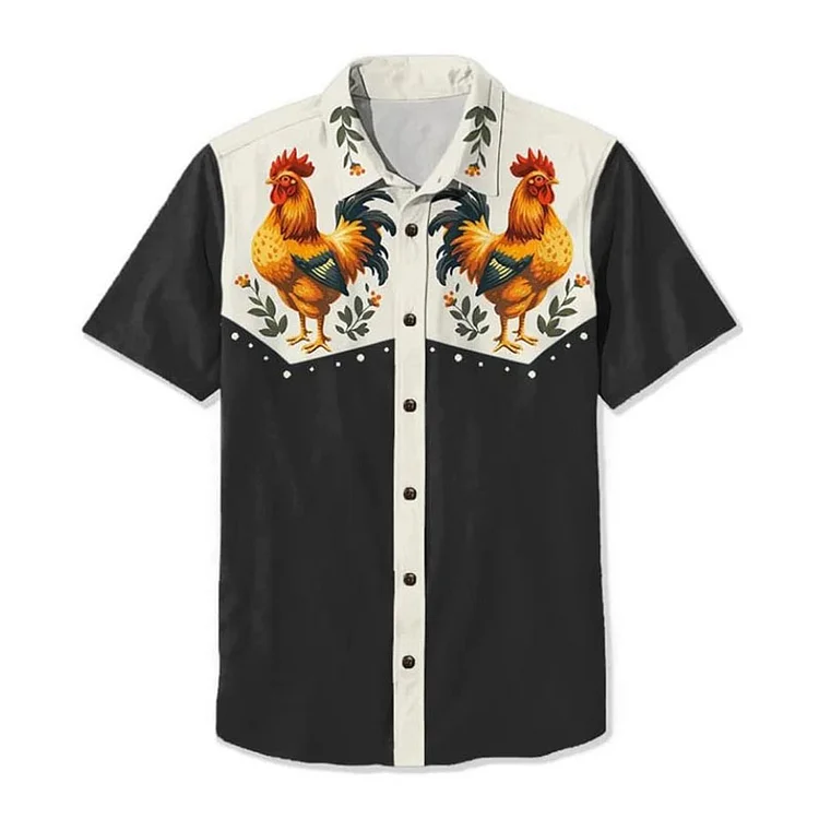 Unisex Vintage Cute Chicken With Animal Designs Print Casual Shirt