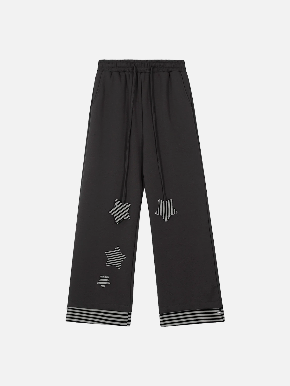 Black Striped Patchwork Star Drawstring Loose Pants Front