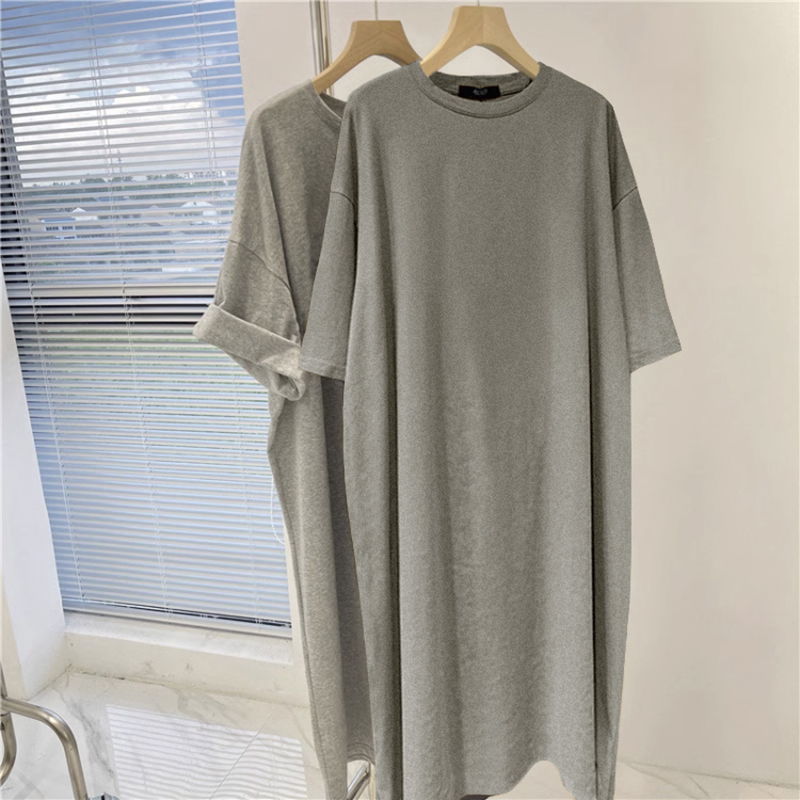 Kerwet plus Size Women's Cotton T-irt Dr Summer Clothes ort Sve Knee-Length Dr Slimming Long Skirt Korean Sle round Ne