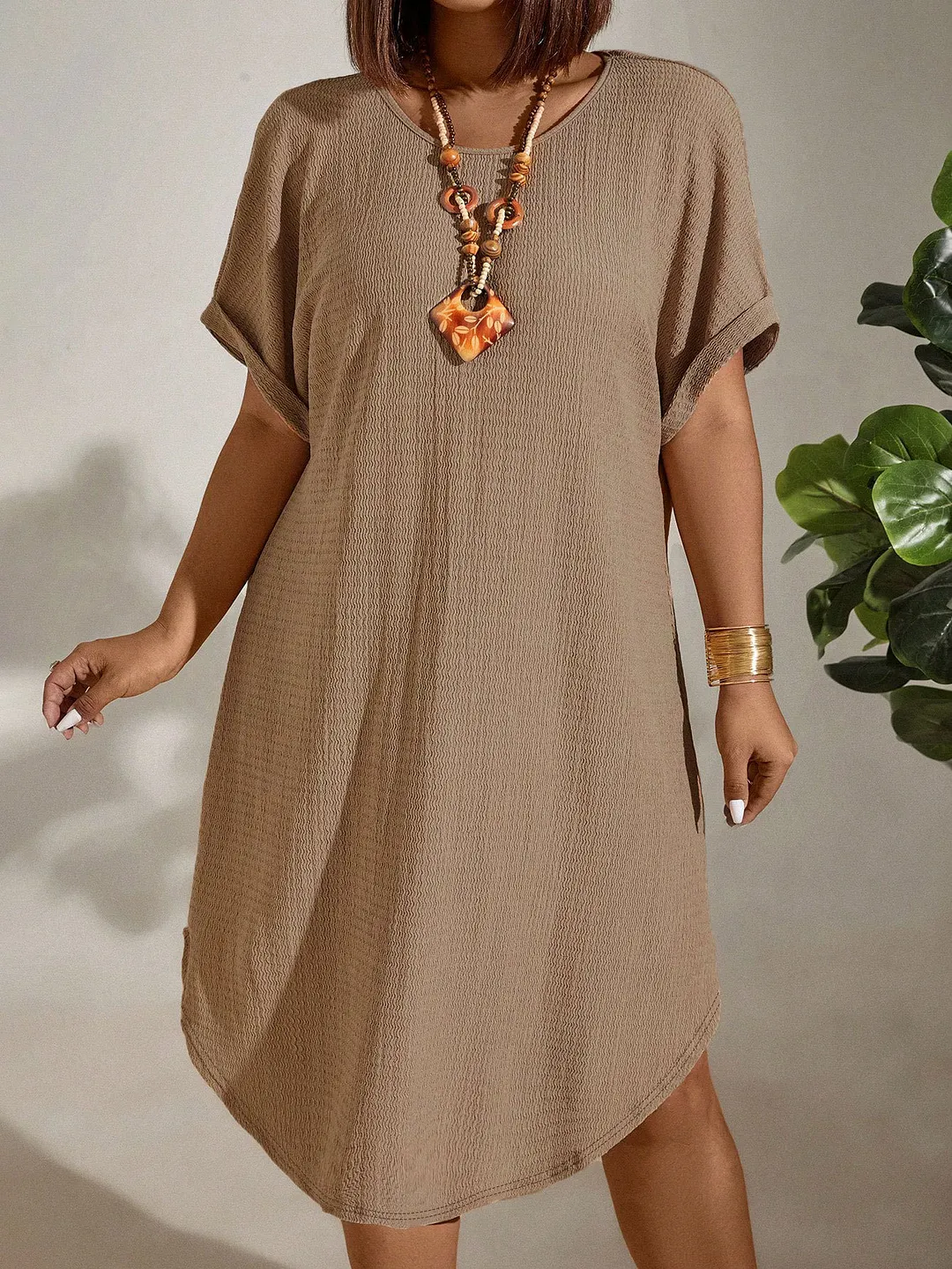Uveng Uveng Women's Clothing 2024 Summer New Short-Sleeved Solid Color Dress