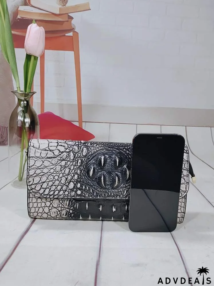 Crocodile Embossed Flap Square Bag
