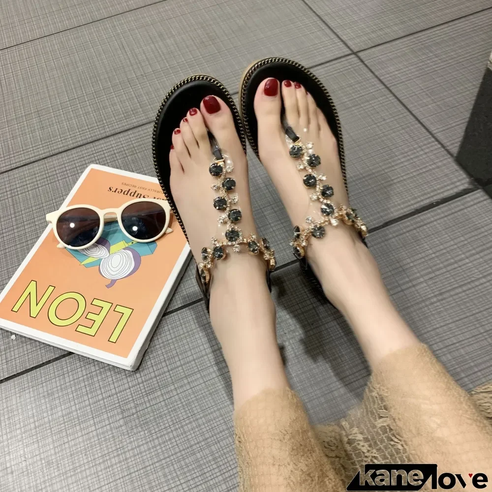 Women's Summer Fashion Rhinestone Flat Flip Flop Sandals