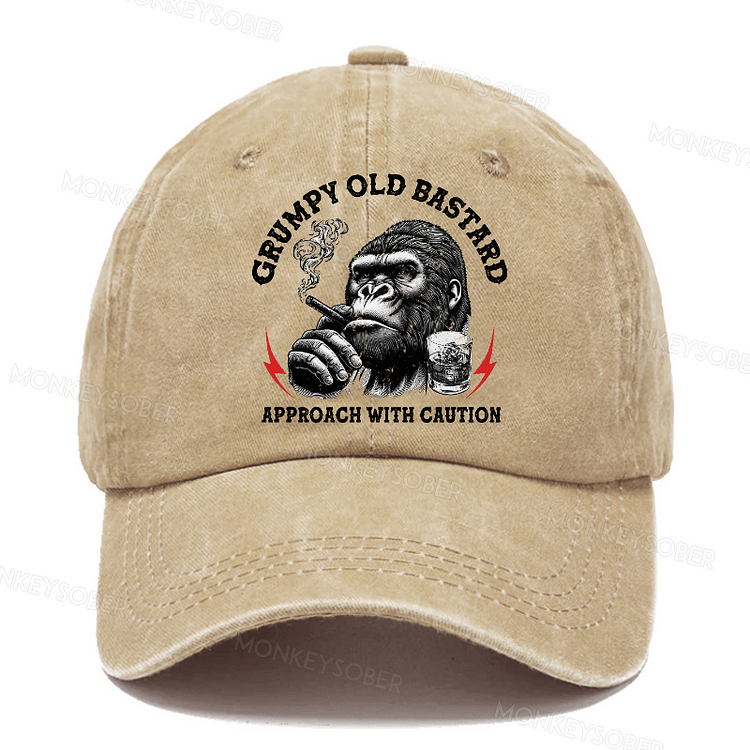 Men's Grumpy Old Bastard Approach With Caution Washed Baseball Caps