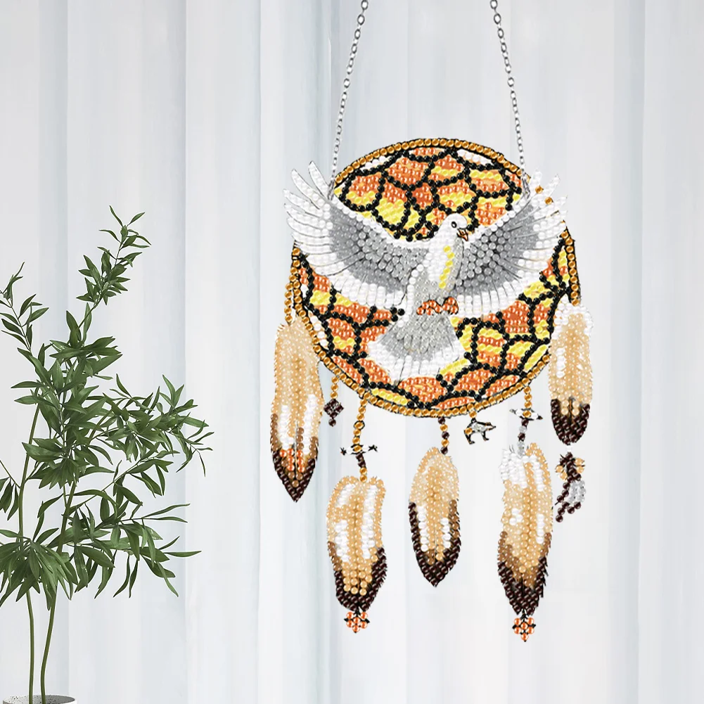 Acrylic Dove Dreamcatcher Single-Sided Diamond Painting Hanging Decor 13x20cm