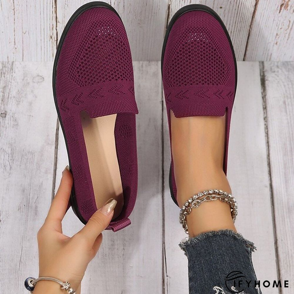 Women's Slip-Ons Comfort Shoes Daily Flat Heel Round Toe Casual Minimalism Knit Loafer Solid Colored Black Rosy Pink Burgundy | IFYHOME