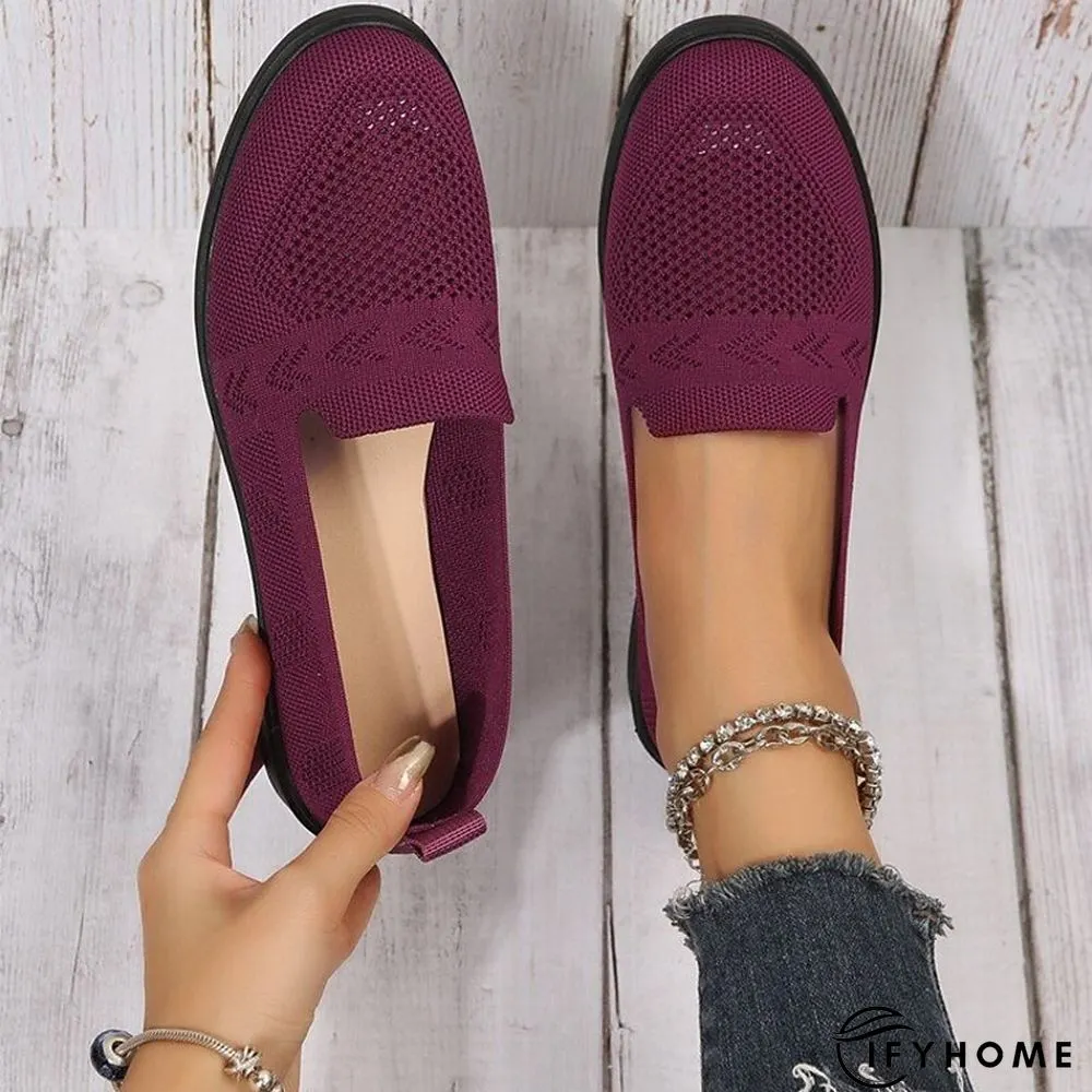 Women's Slip-Ons Comfort Shoes Daily Flat Heel Round Toe Casual Minimalism Knit Loafer Solid Colored Black Rosy Pink Burgundy | IFYHOME