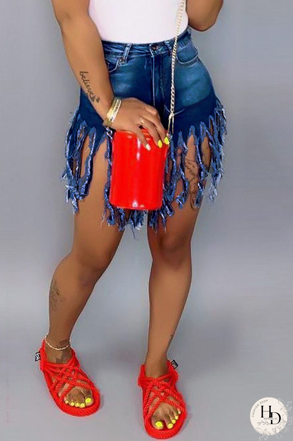 Royal blue Red Green Yellow Royal blue Tassel Design Denim