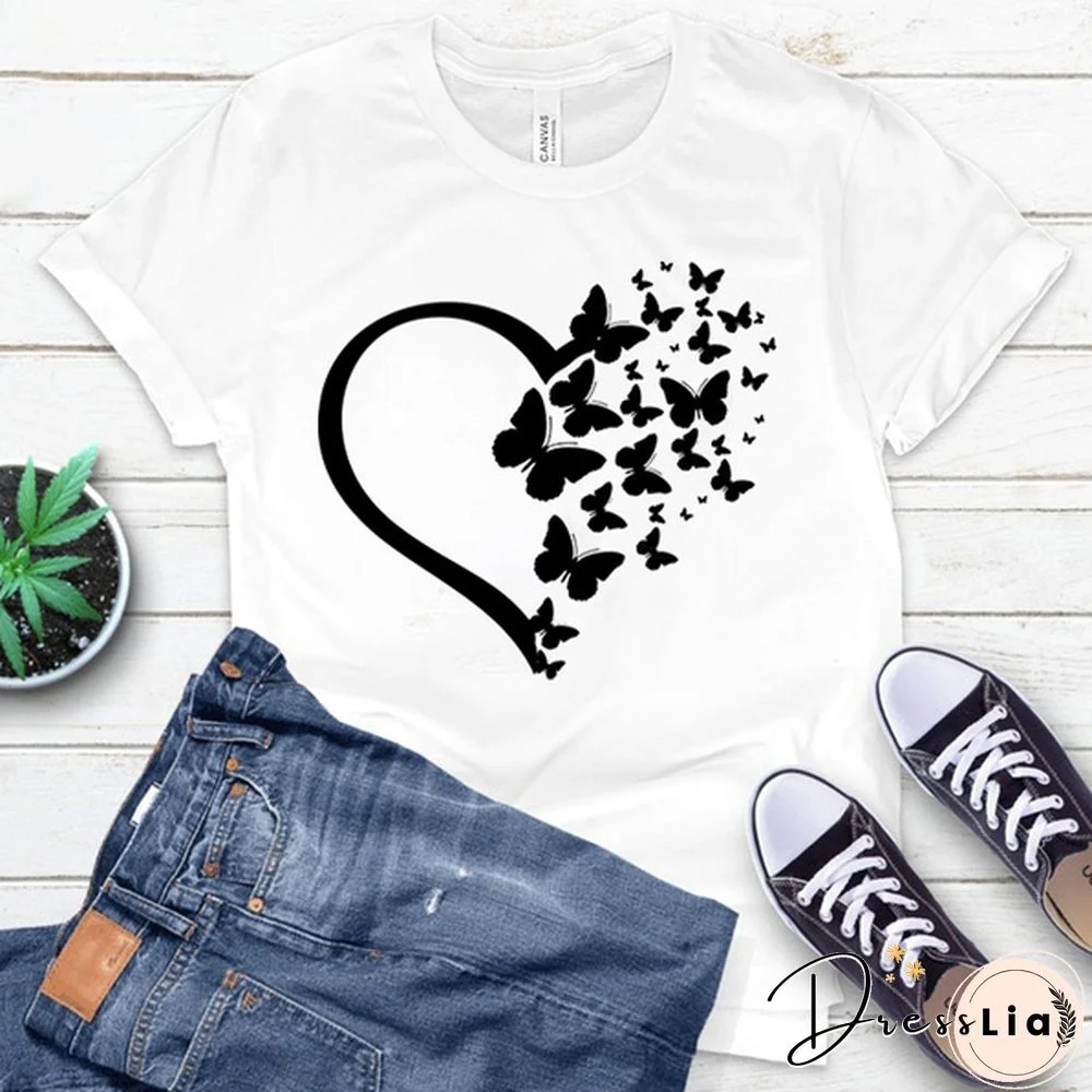 New Butterfly Print T Shirt Women Men Short Sleeve Tops Tees Summer Fashion Loose Casual T-Shirt