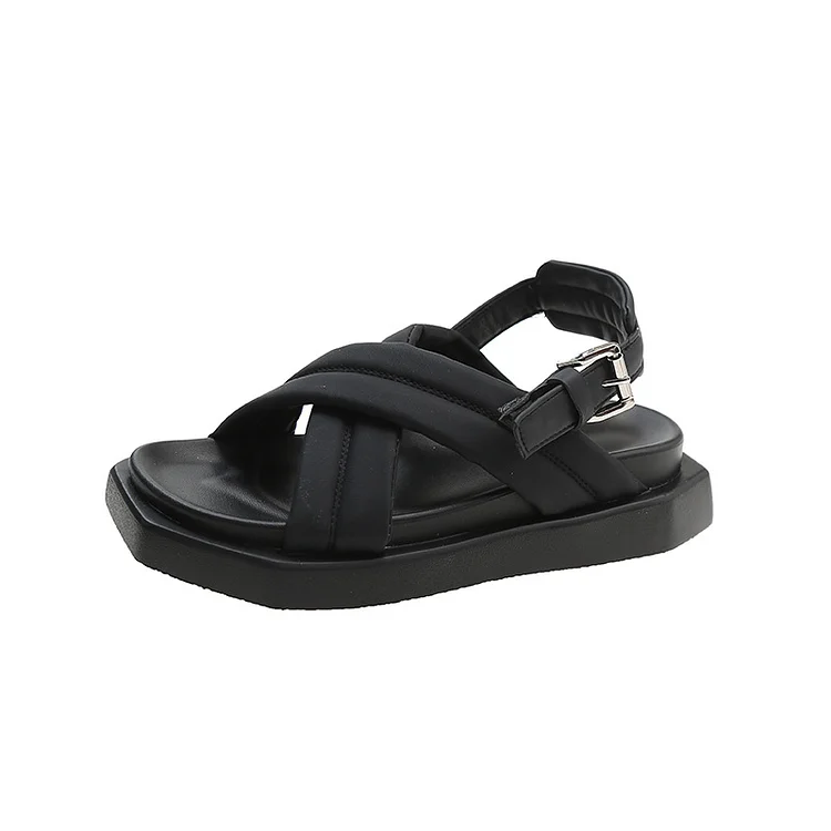Sale\UK4/37	white\Black Padded Sandals In Extra Wide EEE Fit  Stunahome.com