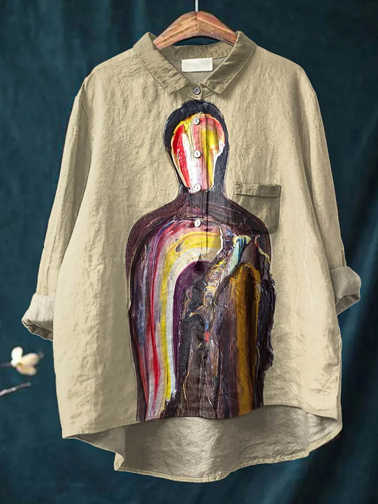 Women s Artistic fun patterns Casual Cotton And Linen Shirt