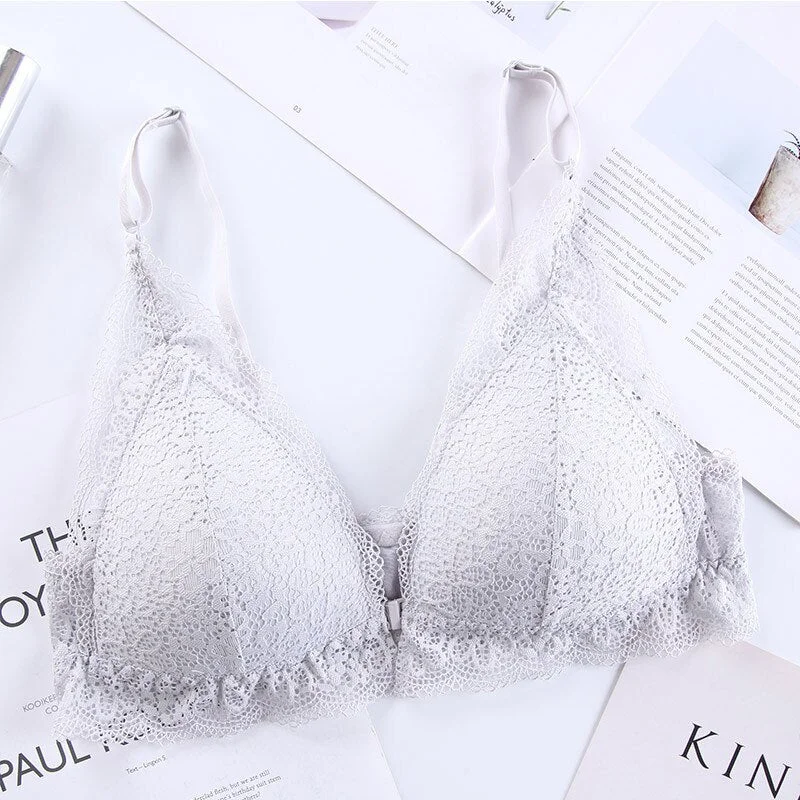 Hot women's sexy seamless seamless bra ladies comfortable front opening and closing wireless lace bra