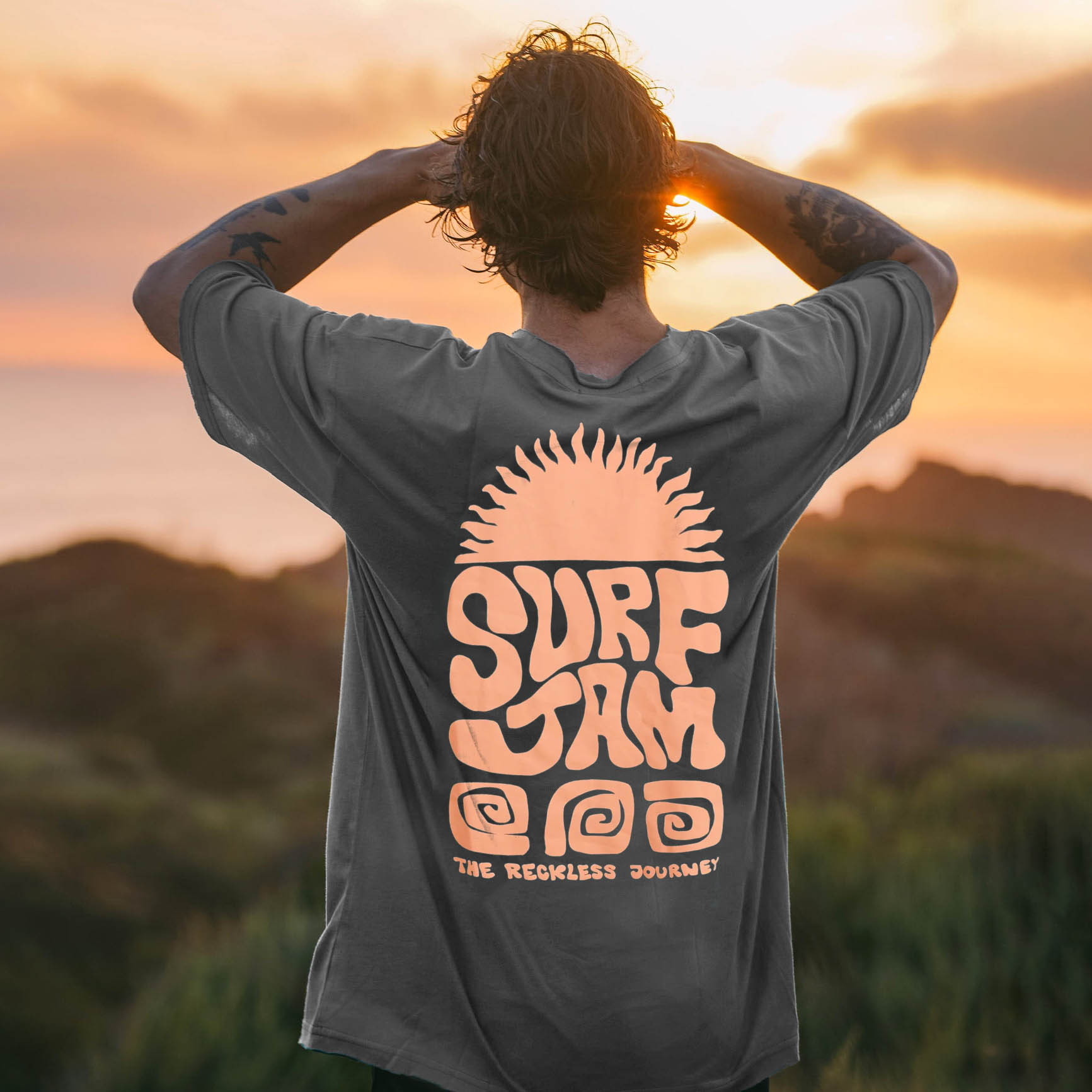 Men's Vintage Surf Print Crew Neck Short Sleeve T-Shirt
