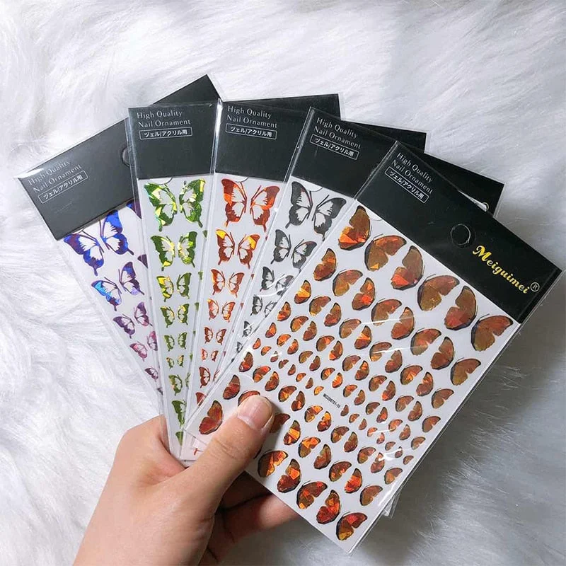 12PCS/3pcs Holographic 3D Butterfly Snake Dragon Love Design Laser Nail Stickers Winter Nail Art Decoration Nail DIY Accessories-Nail Inspo