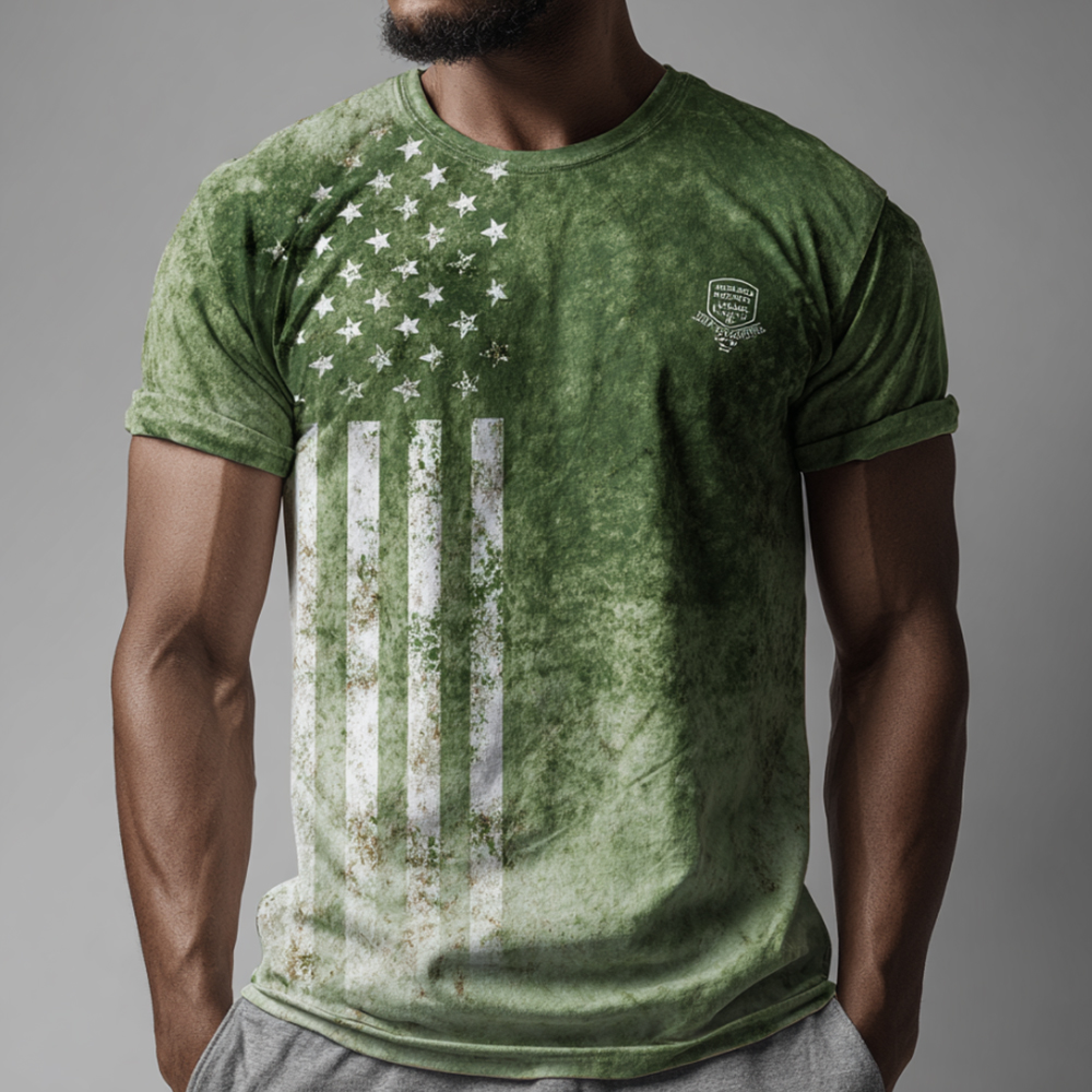  Men's Vintage American Flag Pattern Gradient Color Washed T-shirt Westsshops