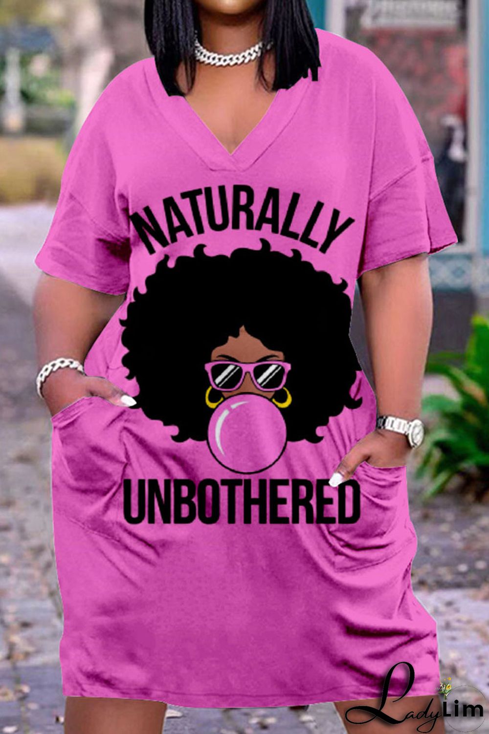 Tangerine Red Fashion Casual Print Basic V Neck Short Sleeve Dress